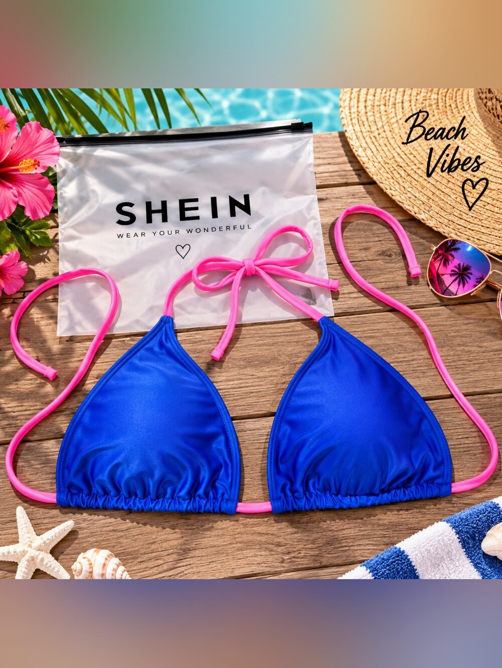 Shein Women's Blue and Pink Bikini Top 2XL BRAND NEW